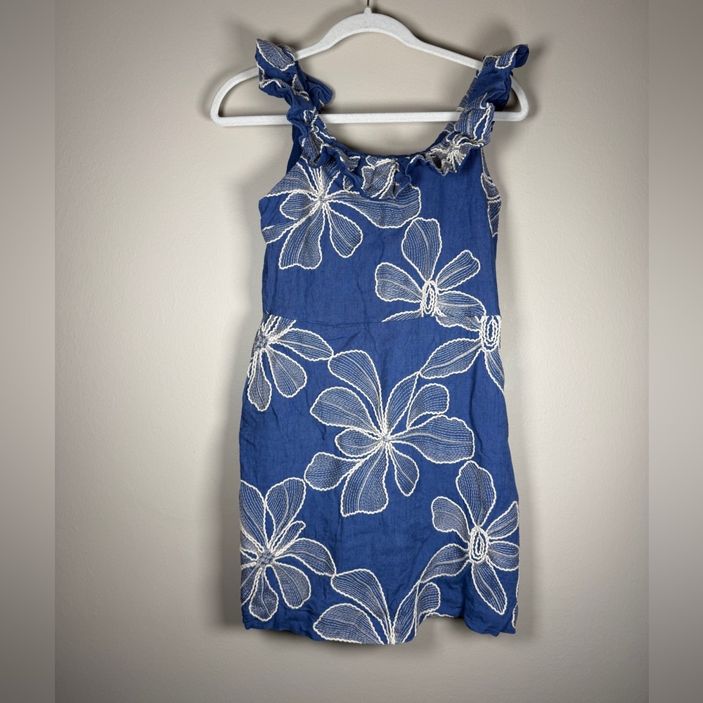 LOFT Floral Embroidered Ruffle Neck Mini Dress - Picture 2 of 12